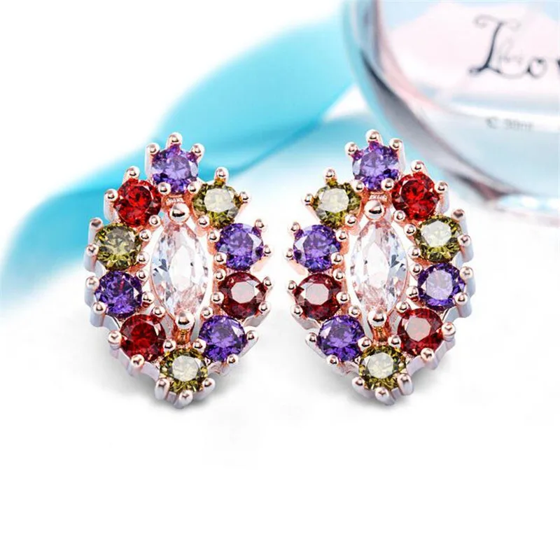 Новый стиль золото красочный кристалл ААА Циркон Серьги-гвоздики универсальные