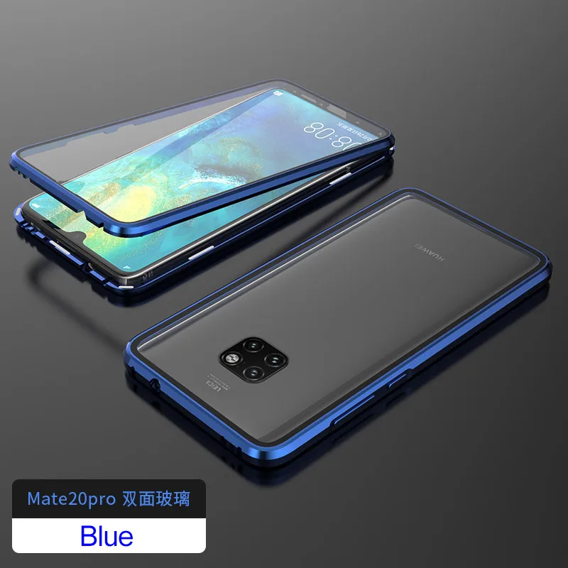 Blue Двухсторонний чехол из закаленного стекла с магнитной адсорбцией для huawei mate 20 Pro P20 Pro Honor V20, металлический чехол с полной защитой корпуса - Цвет: Blue