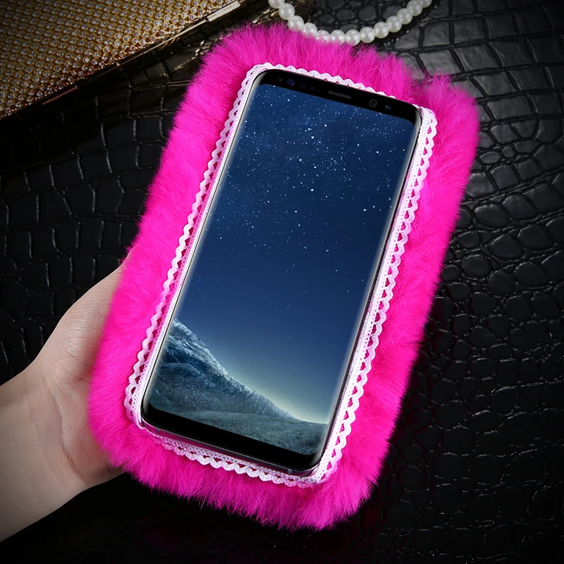 KISSCASE Модный меховой чехол для Samsung Galaxy S8 S5 S6 S7 край мягкий из поликарбоната