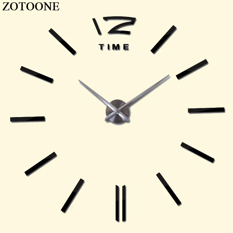 ZOTOONE DIY большие металлические самоклеящиеся зеркальные настенные часы