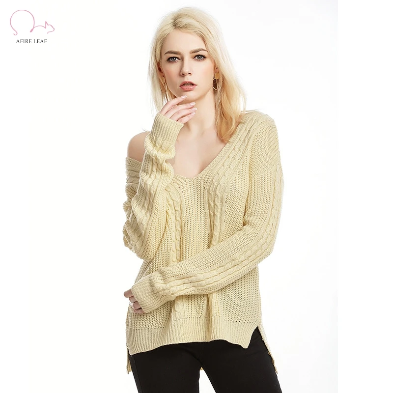 AFIRE LEAF 2018 Spring Autumn New Style Fashionable Sexy Knitted V-collar Sweaters Solid Color Loose Casual Pullovers ZJ015 | Женская