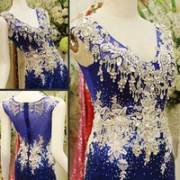 custom made mermaid blue v neck sequins tulle crystal beaded diamond luxury sexy evening dresses 2021 new party gowns dress jo11