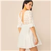 SHEIN Платье С Сеткой И V-Образным Вырезом Женское Летнее Белое Богемное Платье С Средним Рукавом И Оборками