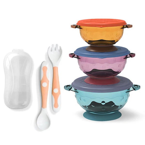 bowl set with spoon2 Beiens чашка для кормления малыша 3 шт. детская посуда миска для кормления младенца закуска фруктовый тренировочный чаша с гибким набор ложка и вилка - Цвет: bowl set with spoon2