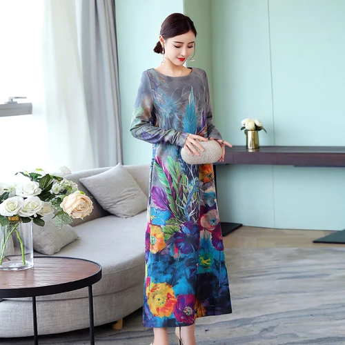 Элегантное женское платье с цветочным принтом в стиле ретро винтажное праздничное круглым вырезом и