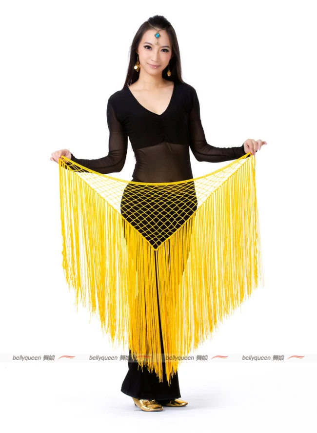 Длинная треугольная набедренная шаль с кисточками для танца живота набедренный