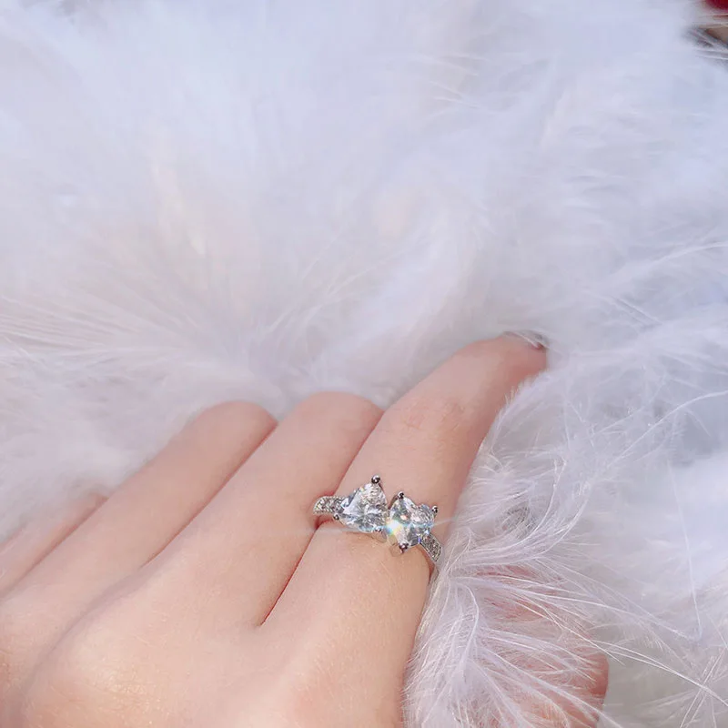 Женское кольцо с двойным сердечком Double Fair изящное прозрачное свадебное