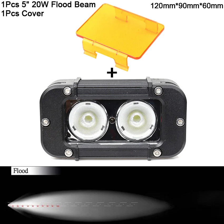 1x 20W Flood beam 5 ''20 Вт 8'' 40 Вт 11 ''60 Вт светодиодный рабочий свет бар Спот Наводнение Combo балки лодка мото УАЗ ATV 4x4 грузовик внедорожный Барра де светодиодные противотуманные фары - Цвет: 1x 20W Flood beam