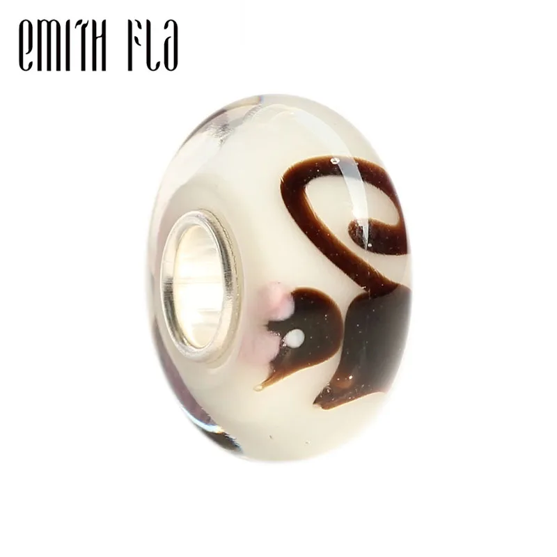 Emith Fla 100% 925 пробы серебро большое отверстие животное белка муранское стекло