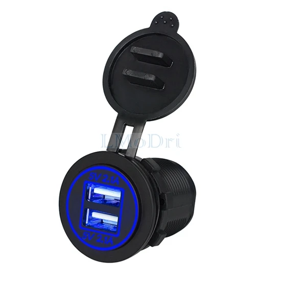 Blue Light Автомобильный мотоциклетные Водонепроницаемый двойной USB Зарядное устройство адаптер автомобиля Питание Разъем для Iphone, Android Ipad gps MP4 12/24 V 5 V - Название цвета: Blue Light
