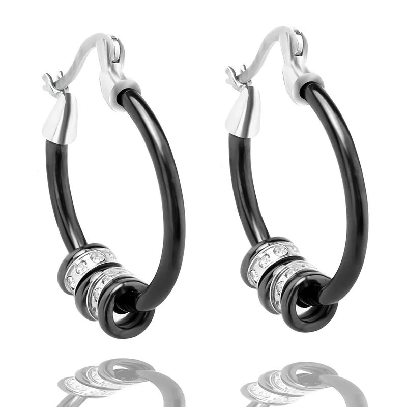 Серьги кольца женские керамические с фианитом AAA Комплект сережек в стиле