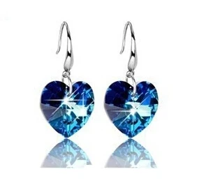 

2016 fashion hot sell love blue heart female 925 sterling silver ladies stud earrings wholesale jewelry