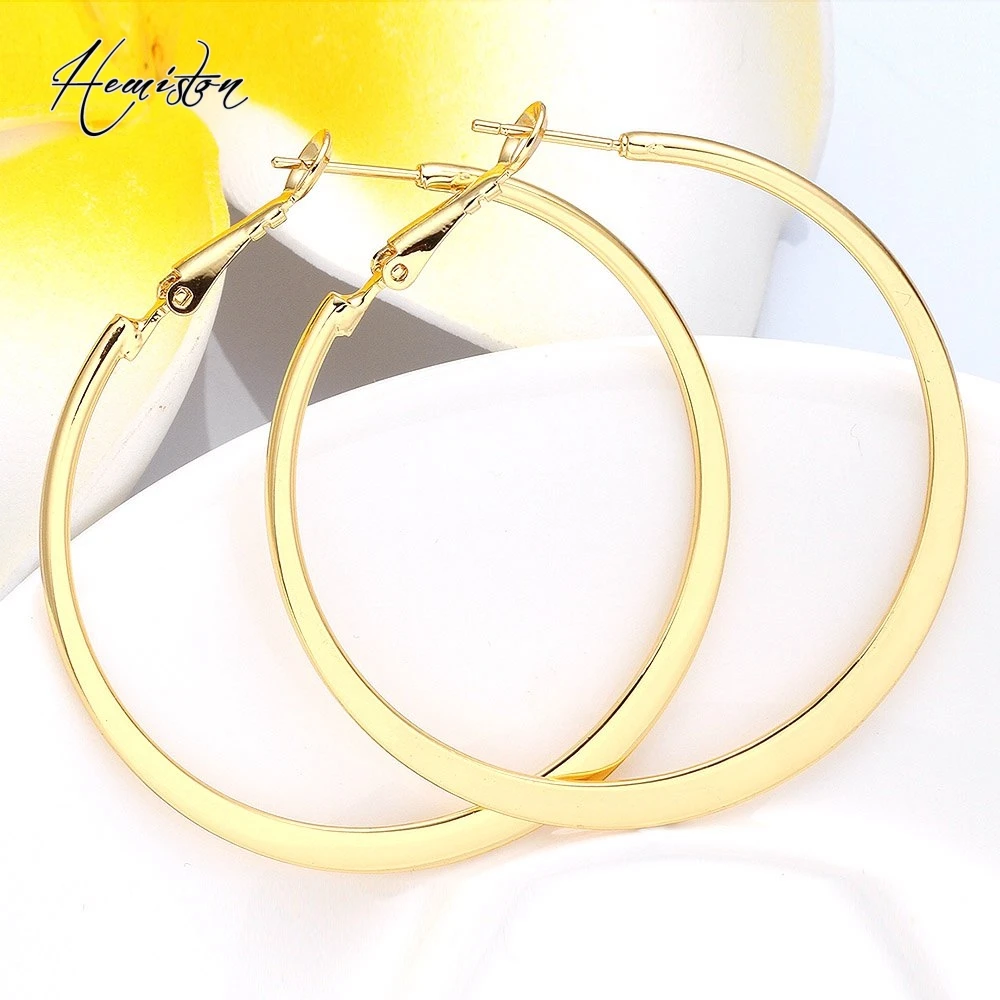 Серьги кольца Hemiston женские креативные большие серебристого золотистого