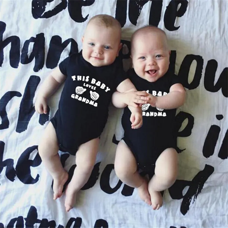 Черный Детский комбинезон с надписью «This Baby Love Grandma», комбинезон для малышей 0, 1, 2 лет, Детский костюм для новорожденных