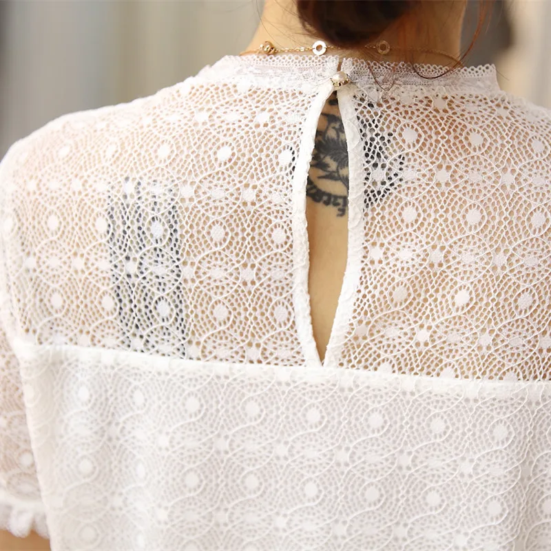 Новые женские блузки рубашка Повседневная белая твердая Кружевная блуза 2017 О