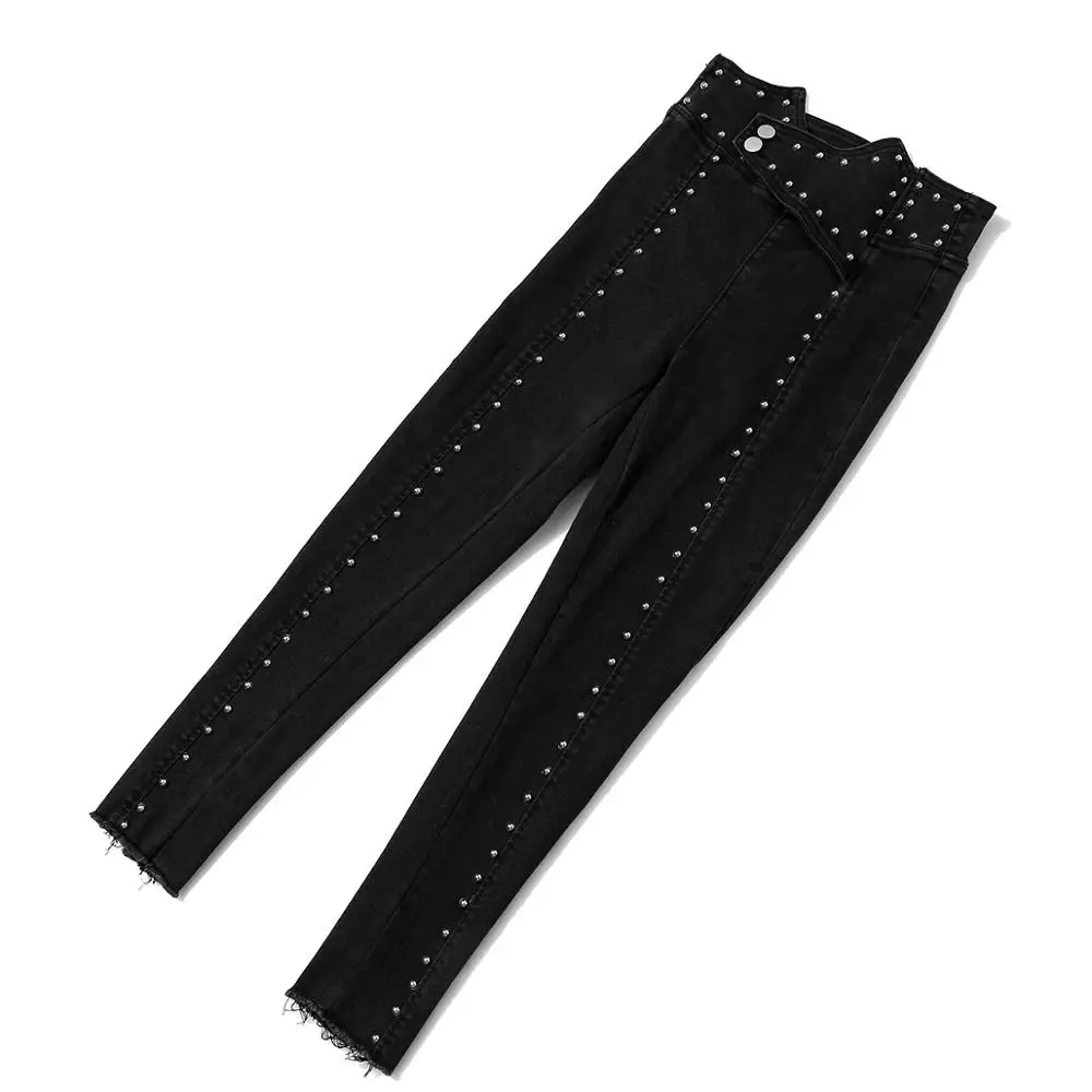 chic women's rivets Jeans Fashion high-waist pencil pants 2019 autumn ninth pants A433