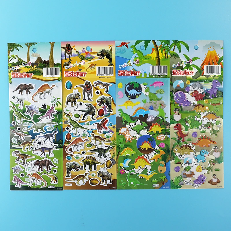 

4Pcs/Lot Cute Dinosaur Jurassic Animal Stickers 3D Cartoon Animal PVC Bubble Puffy stickers Paper Stickers For Kids Classic Toys