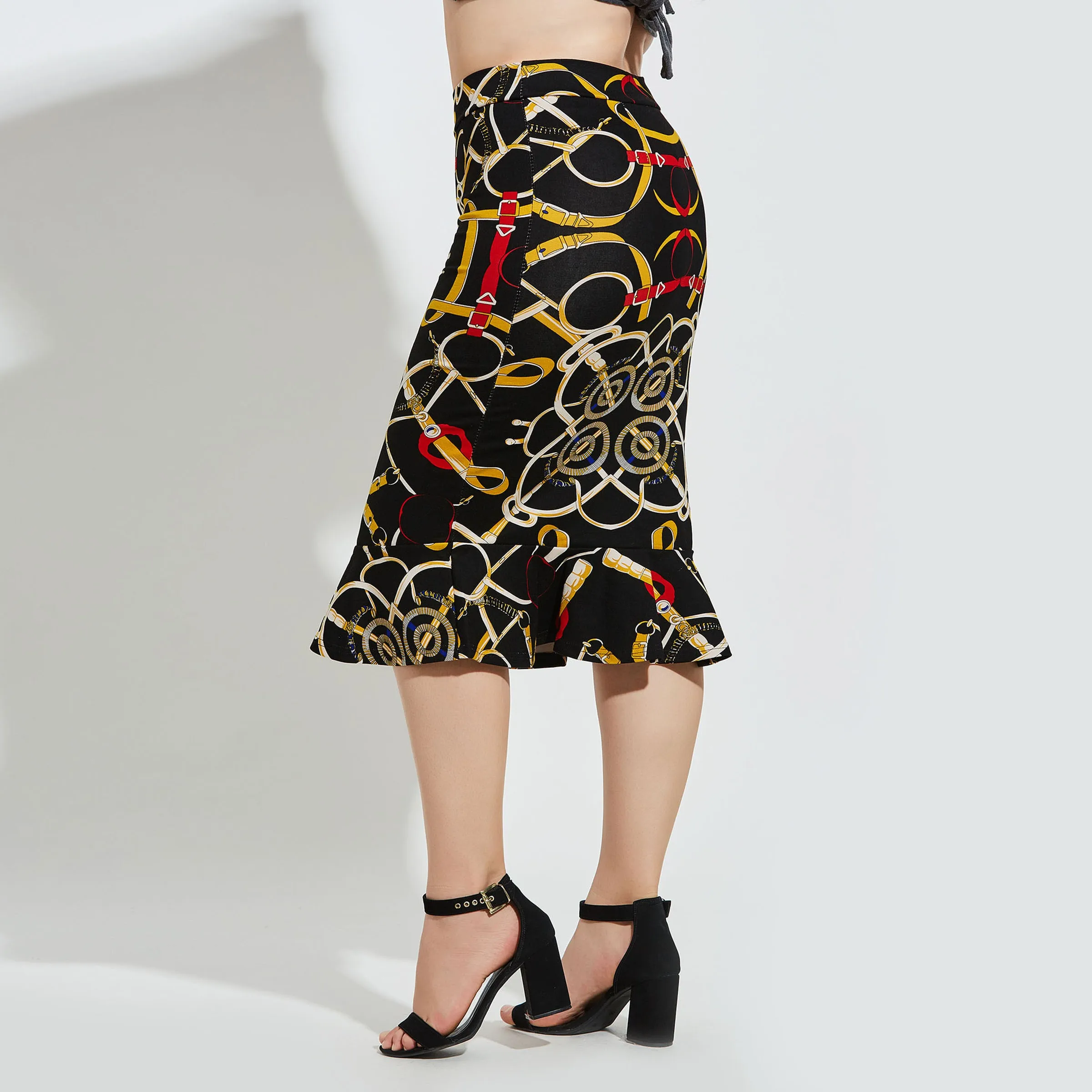 Больших размеров труба юбка Для женщин 2018 новый геометрический принт лоскутное