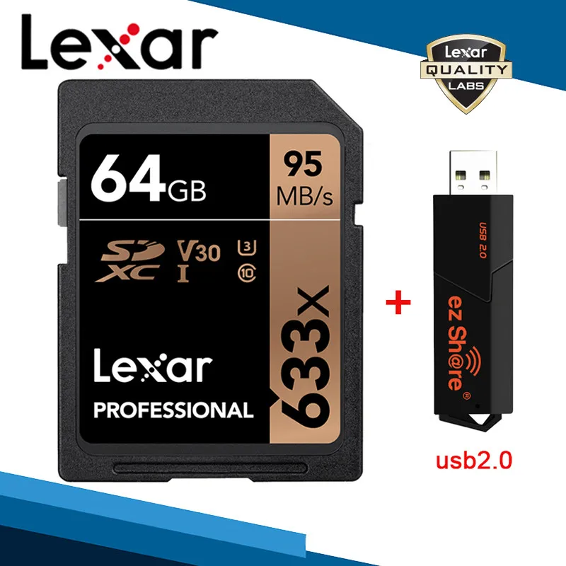 64G Card and Reader Lexar 633x SD SDXC карты памяти и ez Share кард-ридер USB 2,0 64 Гб Память 32 Гб UHS-I 512 Гб класс 10 256 ГБ V30 128 ГБ U3 карта - Емкость: 64G Card and Reader