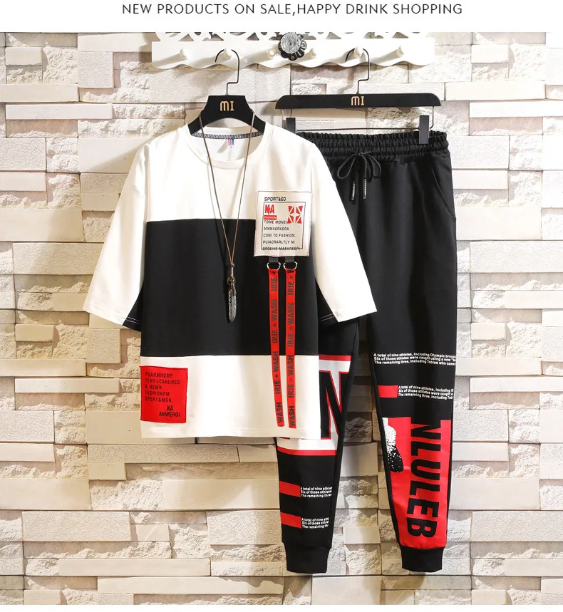 Men's Summer Short Sleeve T-Shirt Set Casual Men's Half Sleeve Two-Piece Suit Tracksuit Men Sport Pants Men Size M-3xl
