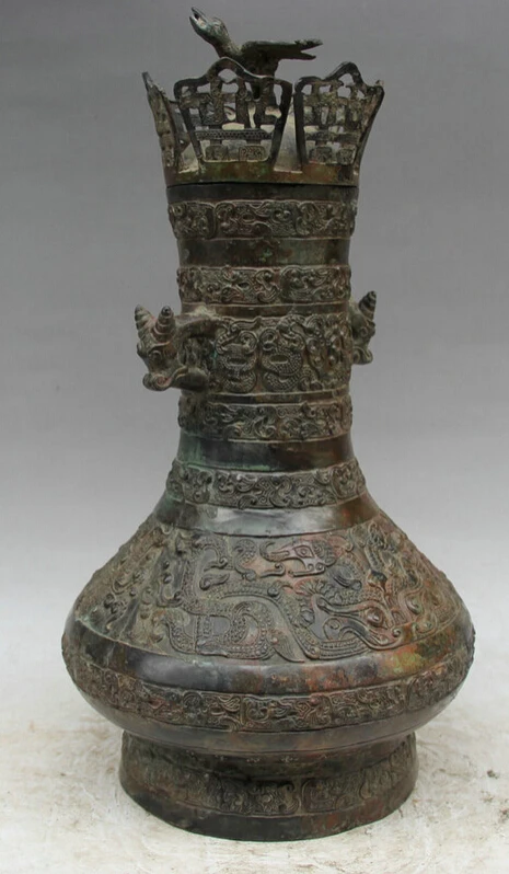 song voge gem S2242 19&quot Old China dynasty Bronze Beast Bird handle food water vessel Pot jar kettle | Дом и сад