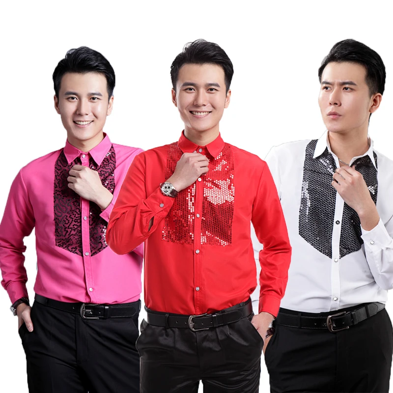 Мужская рубашка с длинным рукавом и блестками 6 цветов | одежда