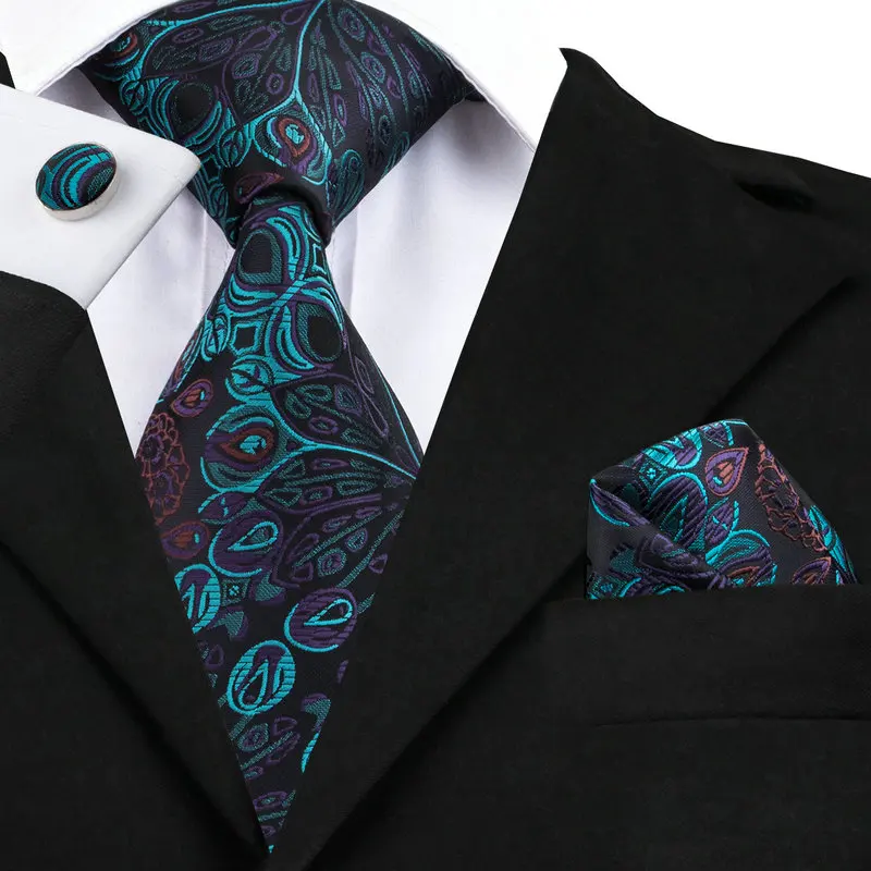 

Men's Blue Floral Prints 100% Jacquard Woven Silk Neckties Hanky Cufflinks for Formal Business Wedding on Sale C-612
