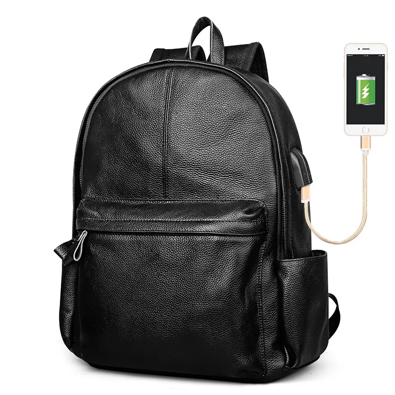 

New Korean High Quality Cow Genuine Leather Men Backpack Preppy Style School bag Large Capacit Solid Color Simple Rucksack