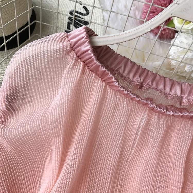 ALPHALMODA новые винтажные шифоновые блузки с открытыми плечами с расклешенными рукавами Женские однотонные свободные полупрозрачные элегантные блузки рубашка