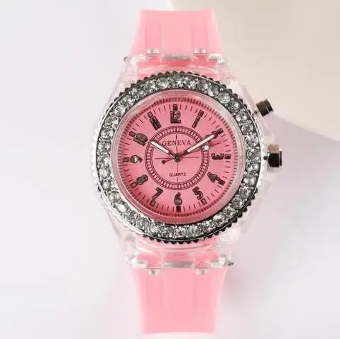 pink Светящиеся женские часы, светодиодный, с подсветкой, наручные часы для маленьких мальчиков и девочек, розовые, силиконовые часы,, Relogio Feminino Reloj Nino Nina - Цвет: pink