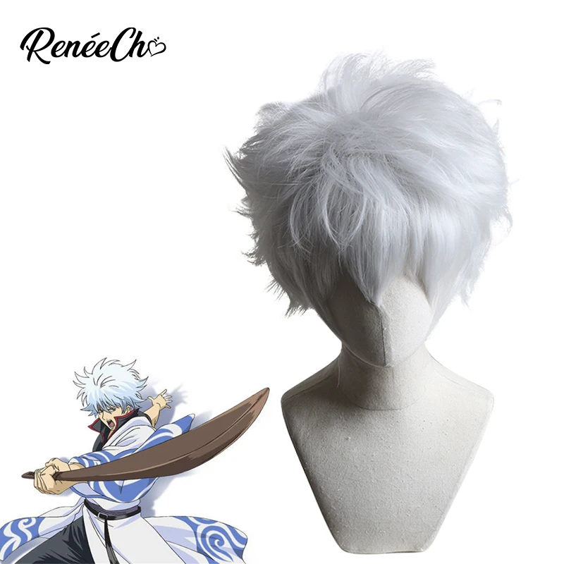 

Gintama Sakata Gintoki Wig Anime Cosplay synthetic wig white men short hair role play wig