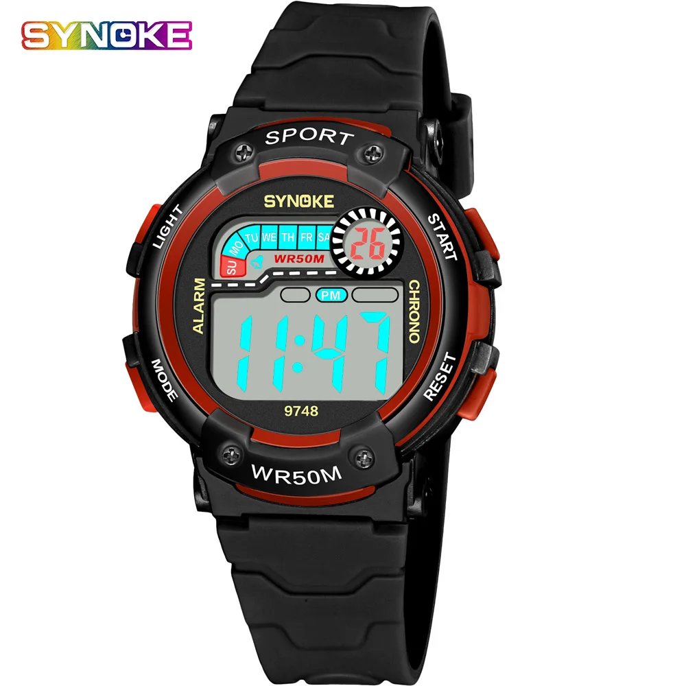 Red child watch SYNOKE детские часы для мальчиков и девочек светодиодный цифровые спортивные часы силиконовые резиновые часы Детские Смарт-часы 5 бар электронные наручные часы - Цвет: Red child watch