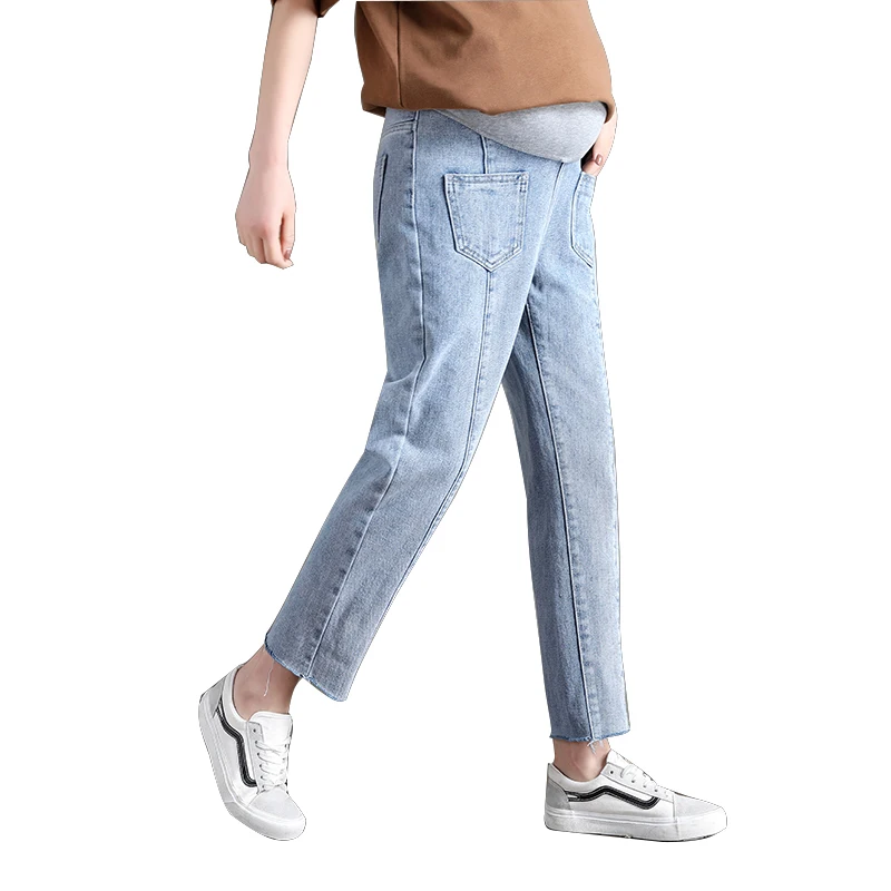 2022 Ass Pocket Design Spring Maternity Jeans for Pregnant Woman Pregnancy Denim Pants Cotton Loose Trousers Maternity Clothing enlarge