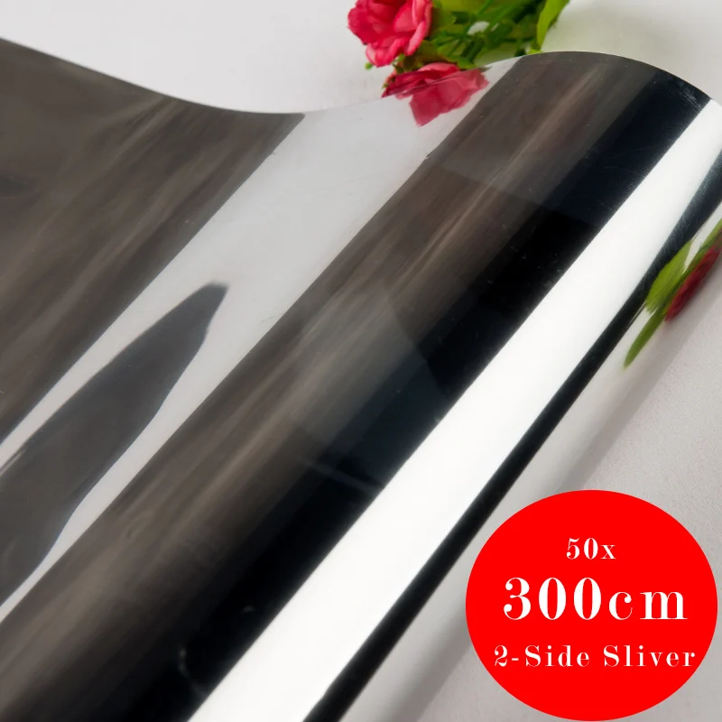 2-Size Sliver W50cm 40/50/60*300CM Reflective UV Window Film Sticker Self Adhesive Mirror Film Glass Heat Transfer Vinyl Glass Stickers - Цвет: 2-Size Sliver W50cm