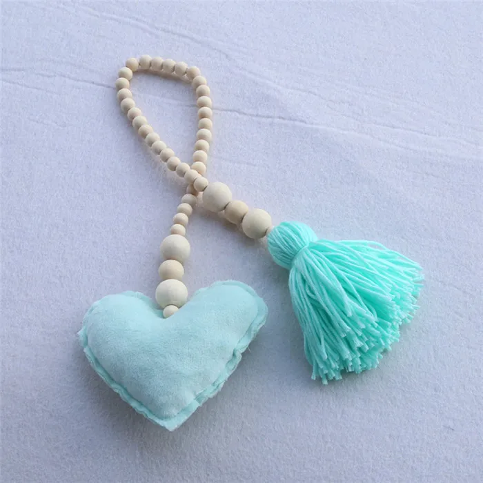 Green Heart Tassel INS Скандинавская звезда Луна кисточка деревянный бисер Украшение для детской комнаты детская палатка подвесная подвеска Настенный декор реквизит для фотосессии - Цвет: Green Heart Tassel
