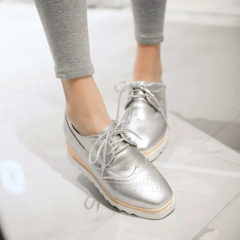 Новые весенние оксфорды из искусственной кожи большие размеры 34 43 женская обувь