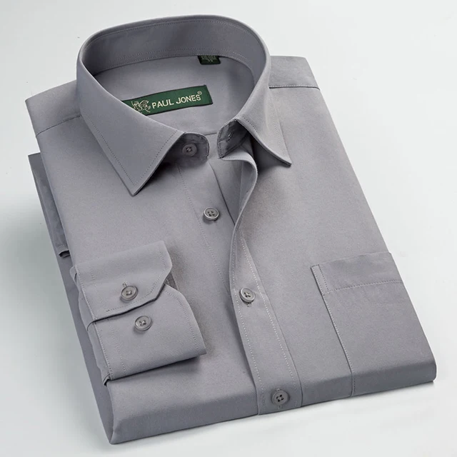5505 Plain Men's Classic Regular-fit Plain/Striped/Twill Basic Dress Shirts with Pocket Formal Business Long Sleeve Work Office Tops Shirt - Цвет: 5505 Plain