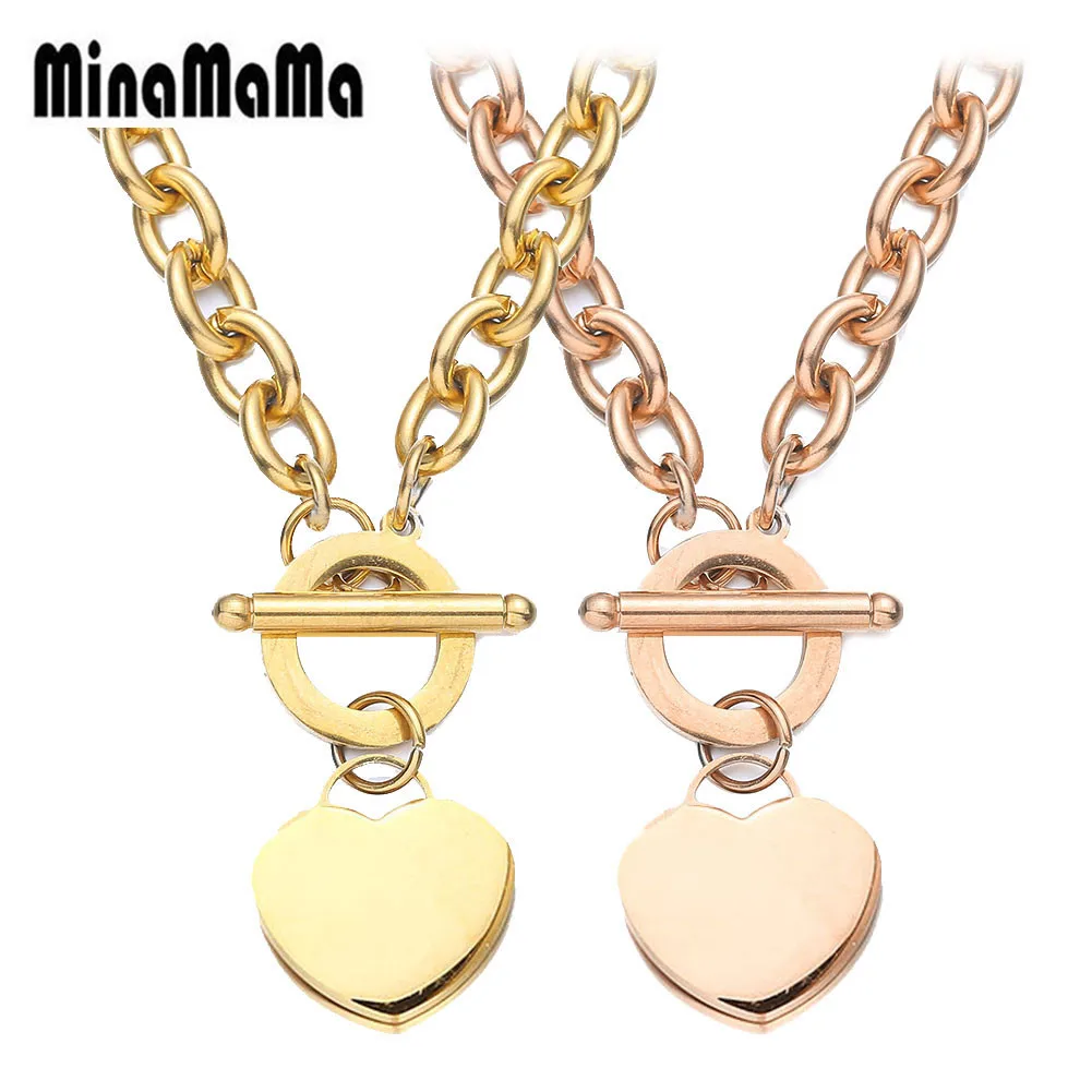 

New Design 316L Stainless Steel Chain Blank Heart Pendant Necklace For Women OT Buckle Toggle Choker Femme Jewelry