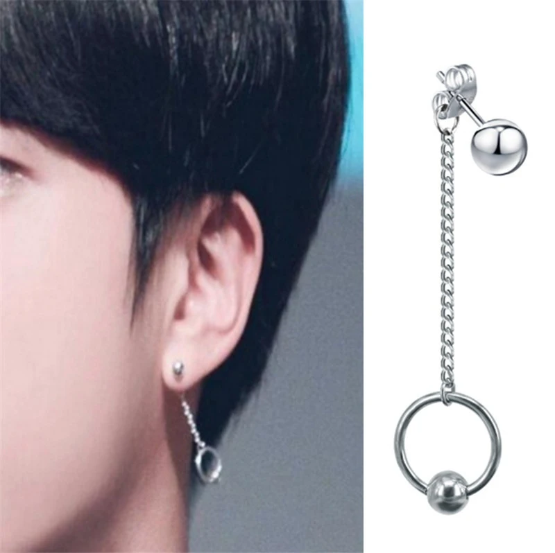1pair Earrings Bangtan Boys V Doulbe Chain Suga Fashion Stainless Steel Long Earring Hanging | Украшения и аксессуары