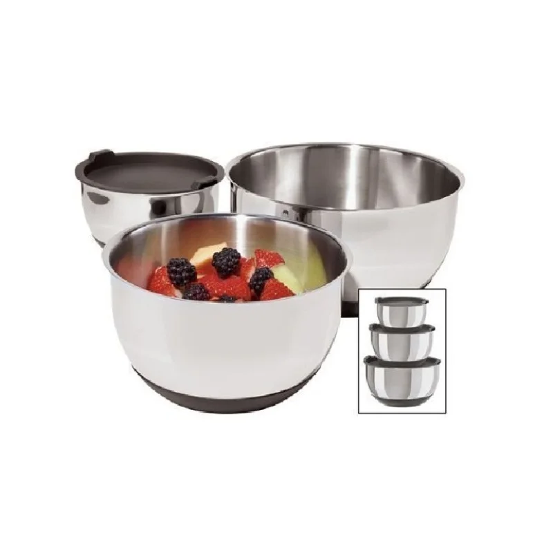 Set of 3 Black W Lid Высокое качество набор из 3 нержавеющей Сталь миске ж/крышкой(2QT, 3QT, 4QT), лидер продаж ss миске приготовления и хранения комплект - Цвет: Set of 3 Black W Lid