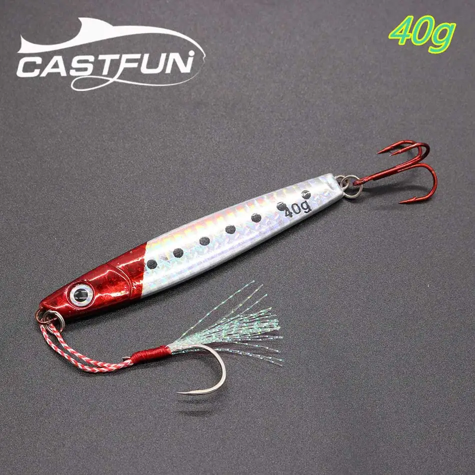 40g-Red Head Casfun медленный джиг 1 шт., 25 г, 40 г, 60 г, приманка с тройным крюком, литая приманка, ложка, Воблер для рыбалки - Цвет: 40g-Red Head