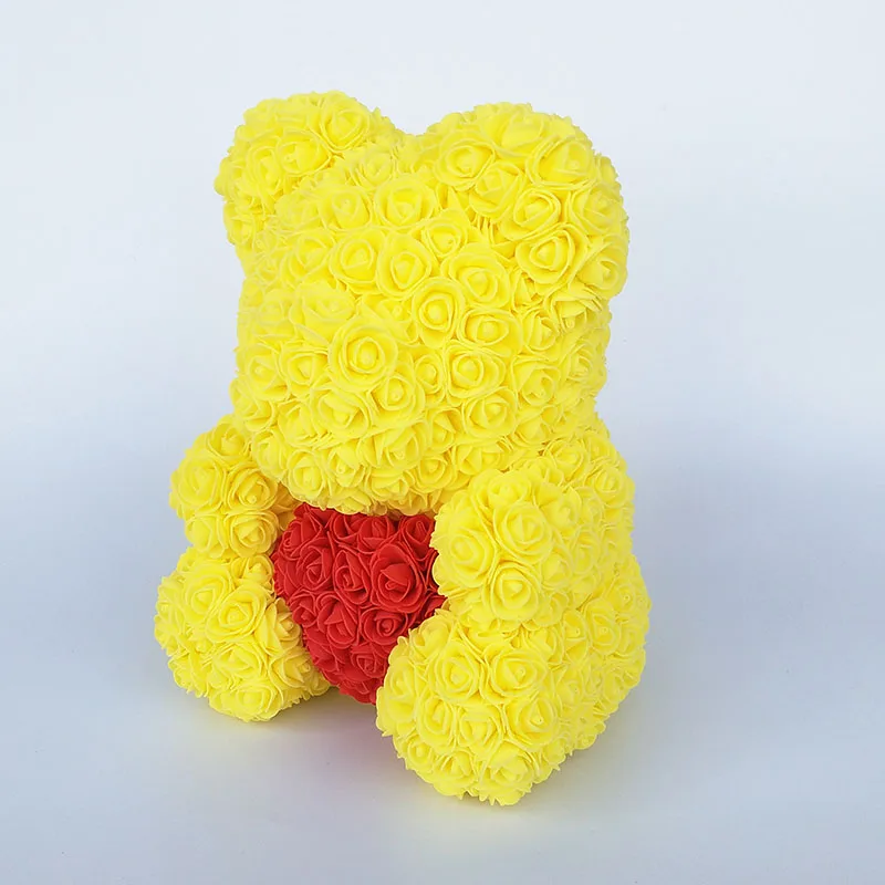 yellow Медвежонок Роза медведь с сердцем искусственные розы Пена Розы Цветок День святого Валентина подарки День матери 35 см цветы - Color: yellow