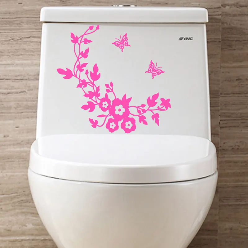Free Shipping Butterfly Flower Toilet Decoration sticker Mural Creative Bathroom Wall Sticker Vinyl wall Decals | Дом и сад