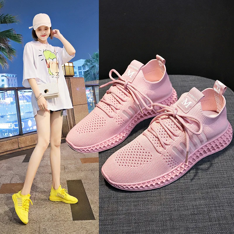 

Breathable sports shoes women fly weaving summer new Korean version of students running board shoes women casual socks shoes