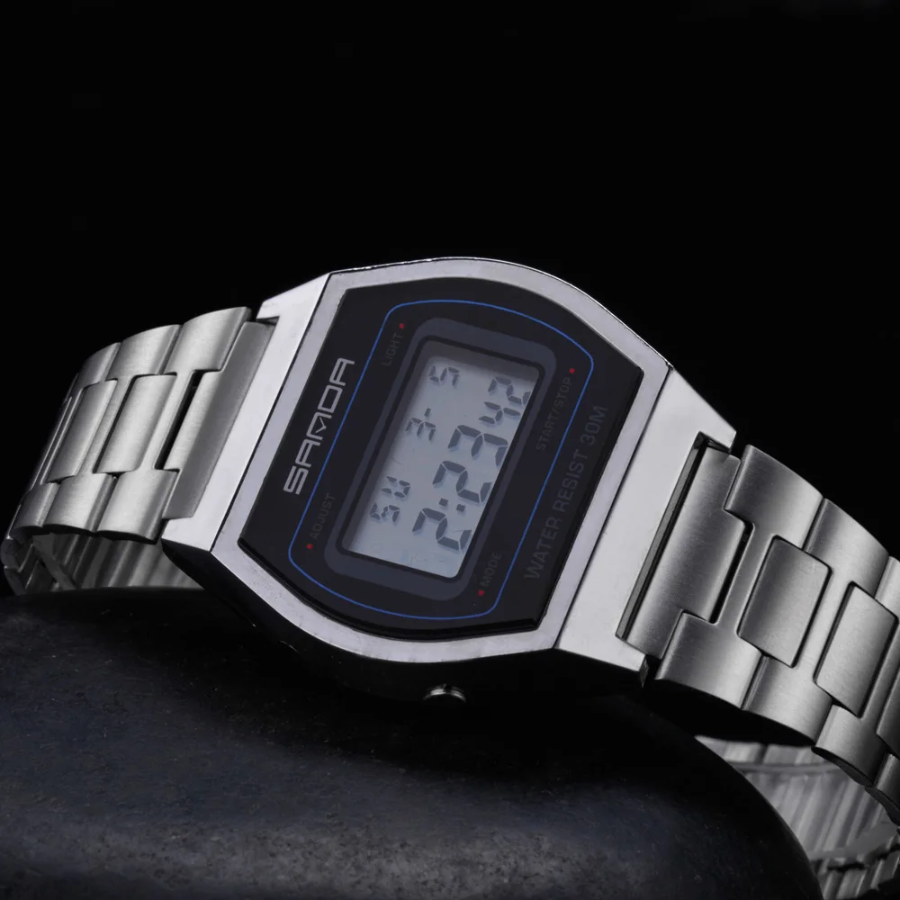 SANDA спортивные часы для женщин Дамский бренд электронные наручные из нержавеющей