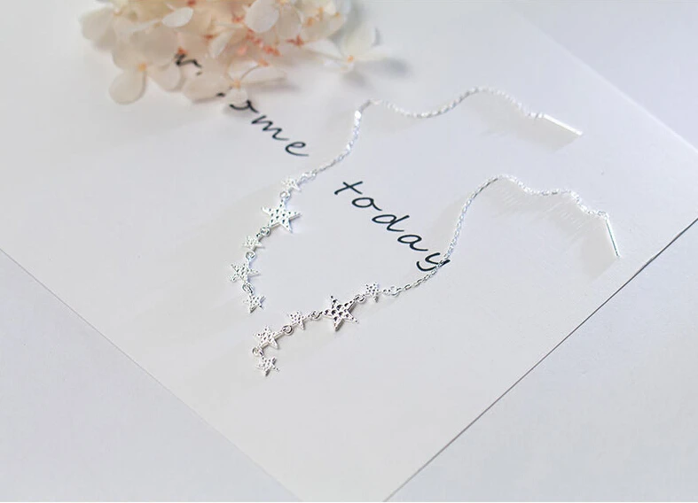 Женские длинные серьги подвески с серебряными звездами|925 sterling silver|925 silver sterlingsilver