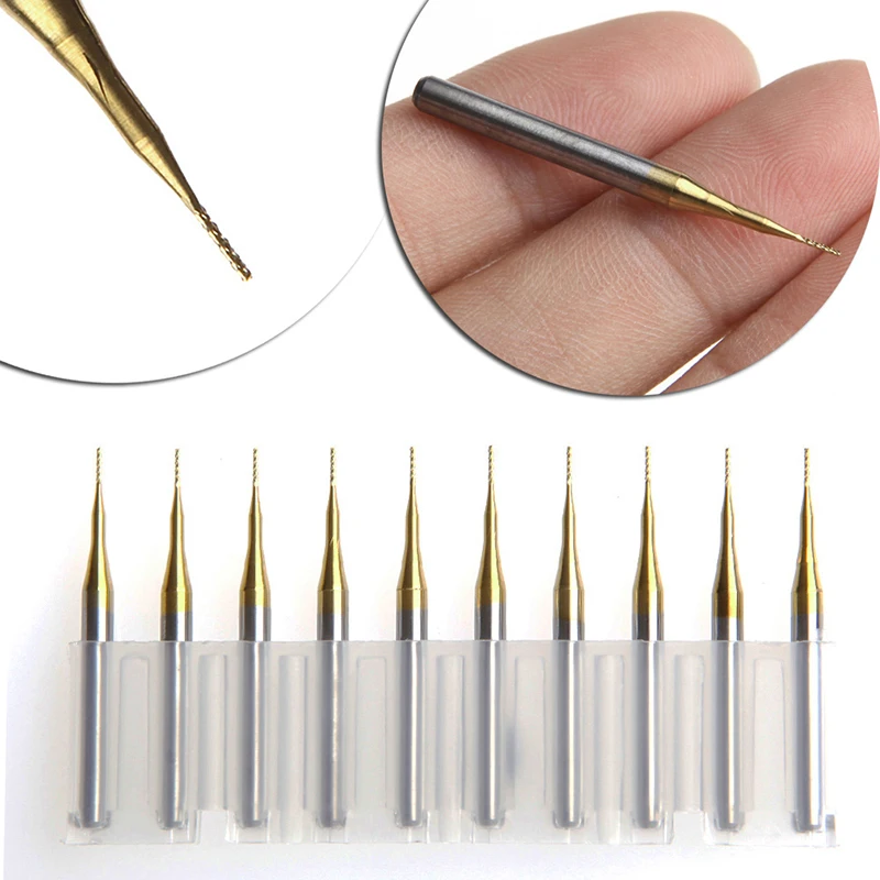 

10Pcs/Set Titanium Coat Carbide 3.175x0.5mm End Mill Engraving Bits CNC Cutters