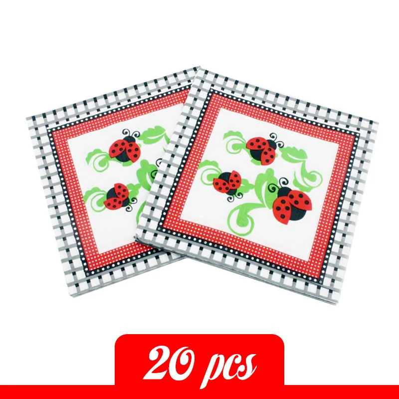 Ladybug tissue B 20 шт./компл. Творческий мультфильм Бумага салфетки для счастливых День рождения "Божья коровка" Тема милый салфетки детские сувениры вечерние Декор поставки - Цвет: Ladybug tissue B