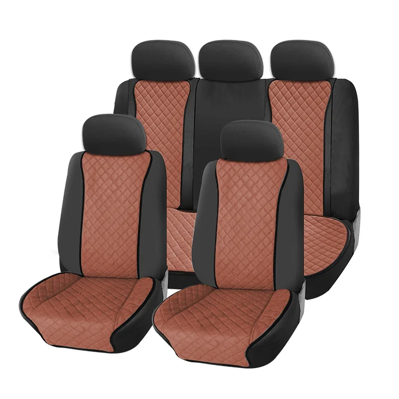 1 set brown AUTOROWN Автомобильные накидки из искусственной замши Универсальный размер подходит для большинства машин Накидки на сиденье из алькантары 5 цветов Замшевые накидки в салон авто Аксессуары для интерьера 1 КОМПЛЕКТ - Название цвета: 1 set brown