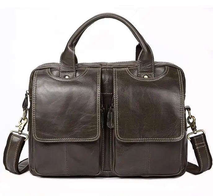 gray bag Портфель с выгравированным именем, мужская сумка из натуральной кожи, мужские сумки 14 дюймов, деловые сумки для ноутбука, Мужские портфели, сумки из коровьей кожи - Цвет: gray bag